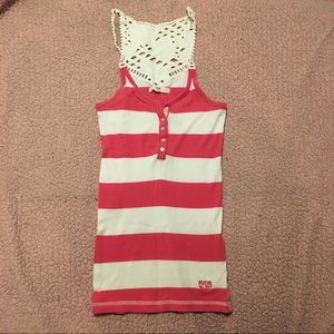 Pink and White Button Up Striped Tank Top